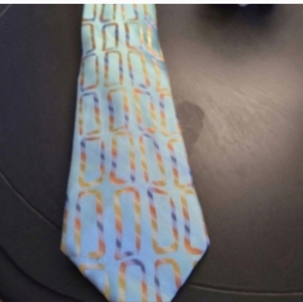 Designer Geometric Patterned Blue Gold Tie Jerry Garcia Emerald City Ann.